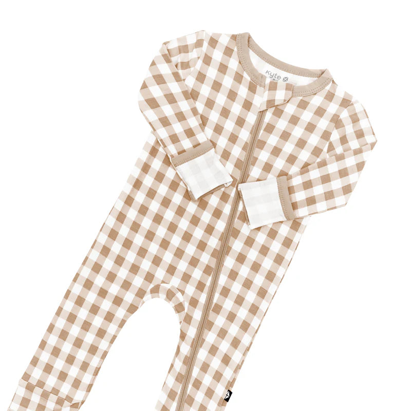 Bamboo Zipper Coverall // Gingham Bisque