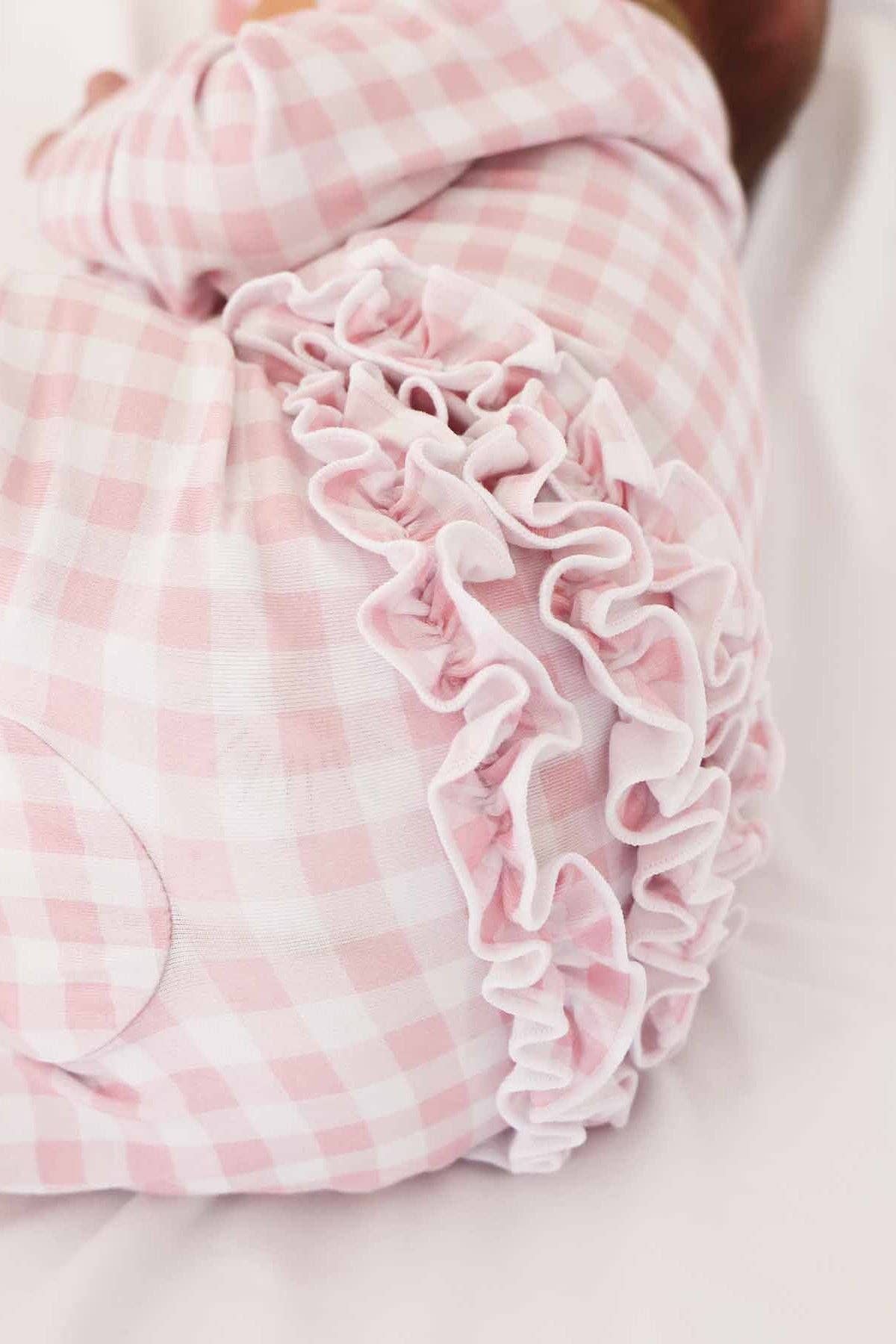 Peter Pan Collar Ruffle Zipper Footie | Rosy Gingham