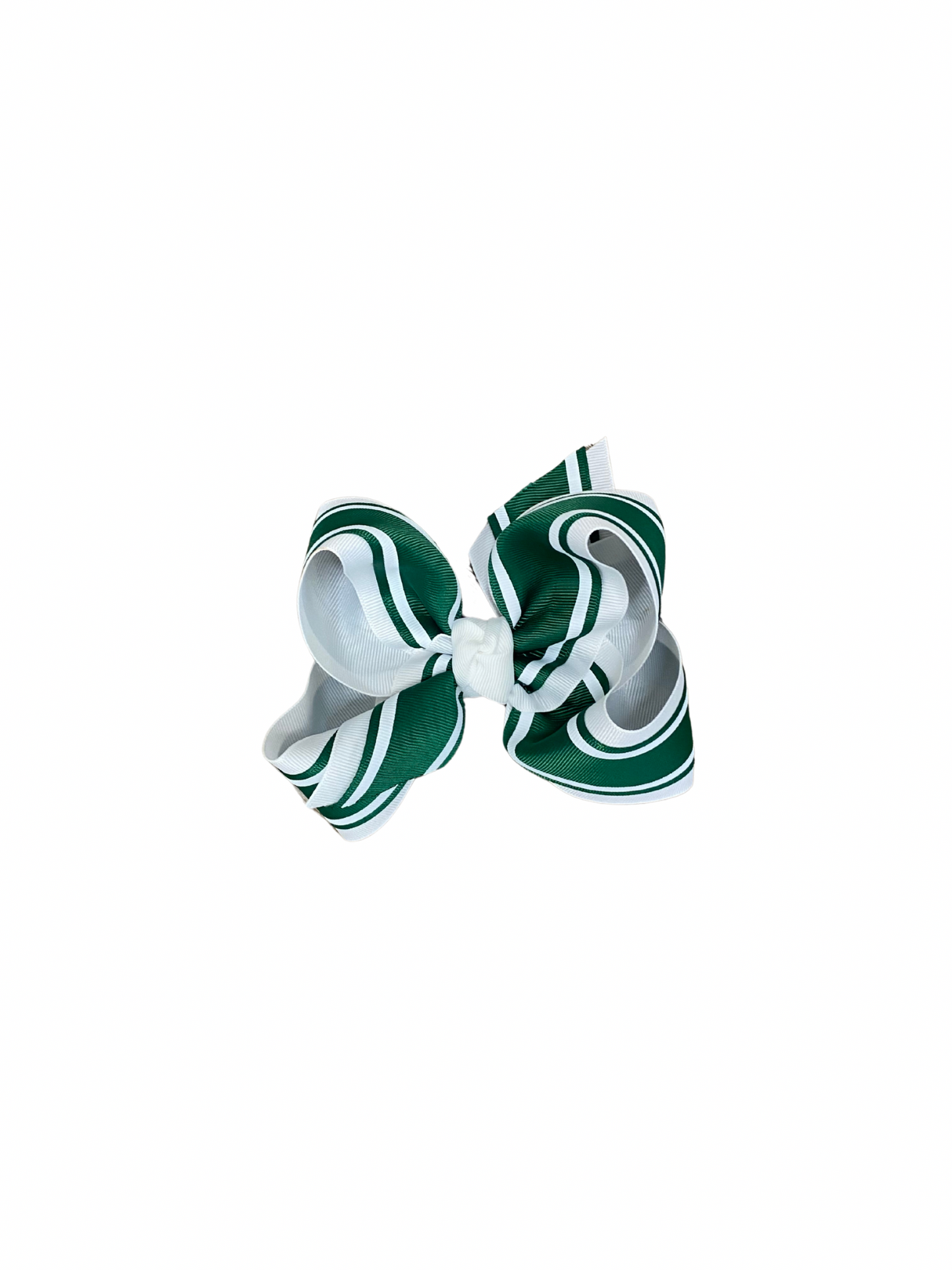 Green and White Layered Bow w/ Bold White Stripes