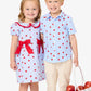 Girls Apple Orchard Gingham Woven Peter Pan Ruffle Bow Short Sleeve Dress