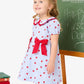 Girls Apple Orchard Gingham Woven Peter Pan Ruffle Bow Short Sleeve Dress