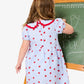 Girls Apple Orchard Gingham Woven Peter Pan Ruffle Bow Short Sleeve Dress