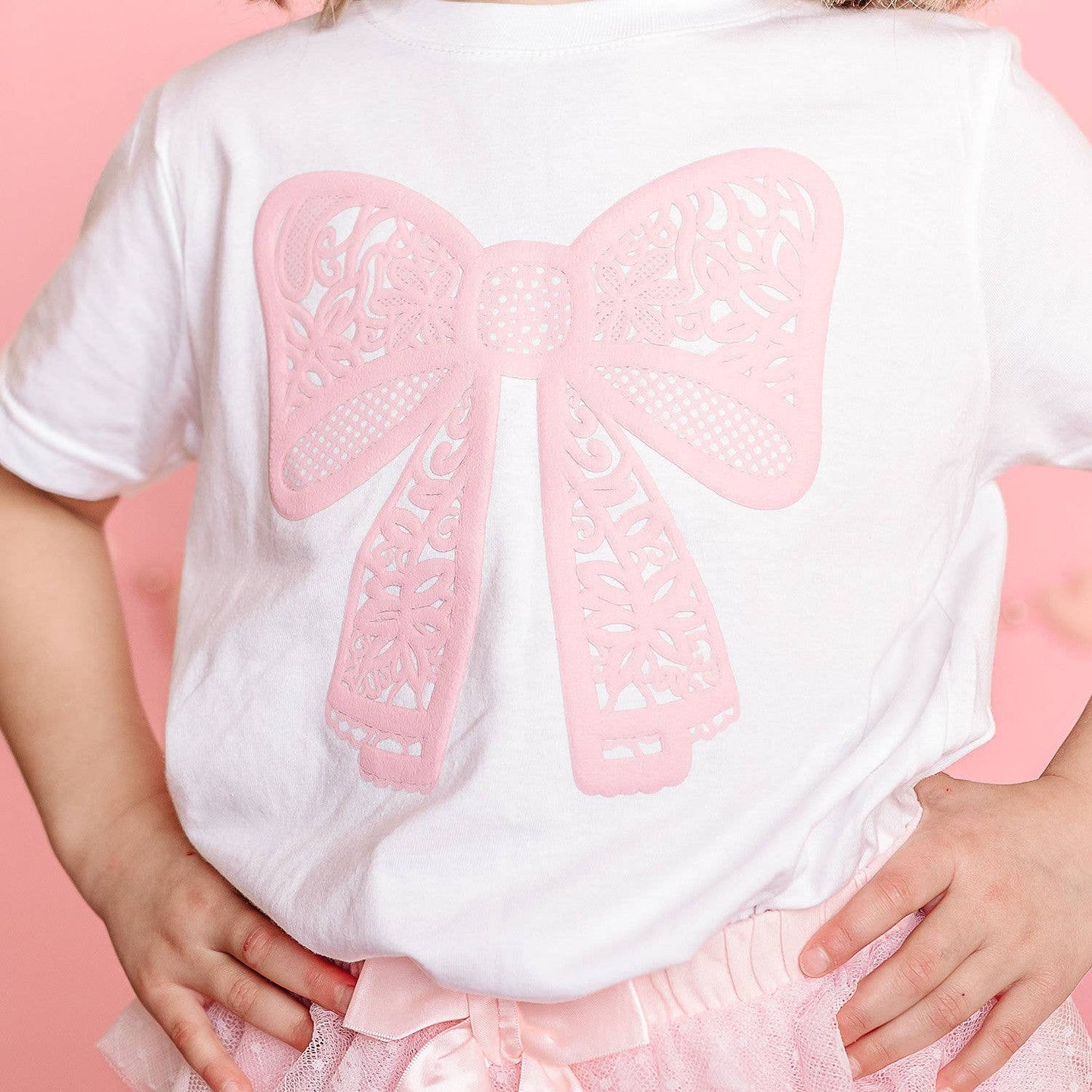 Lace Bow Puff Ink Short Sleeve T-Shirt - Kids Clothing