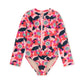Block Print Passion Flower One Piece Rashguard Swimsuit