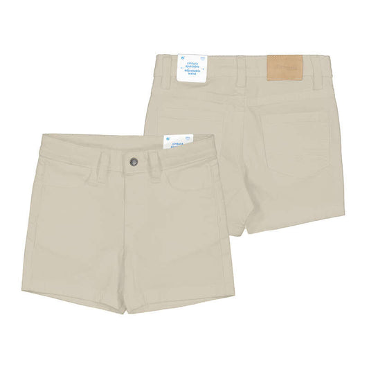 Beige shorts with a button and back patch 