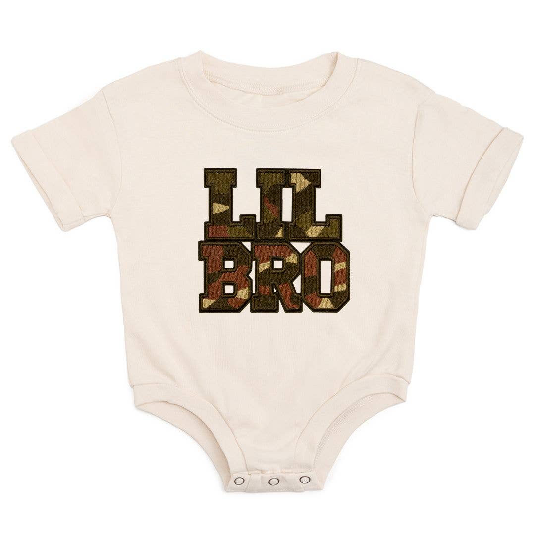 Lil Bro Camo Patch Short Sleeve Romper - Family Fun