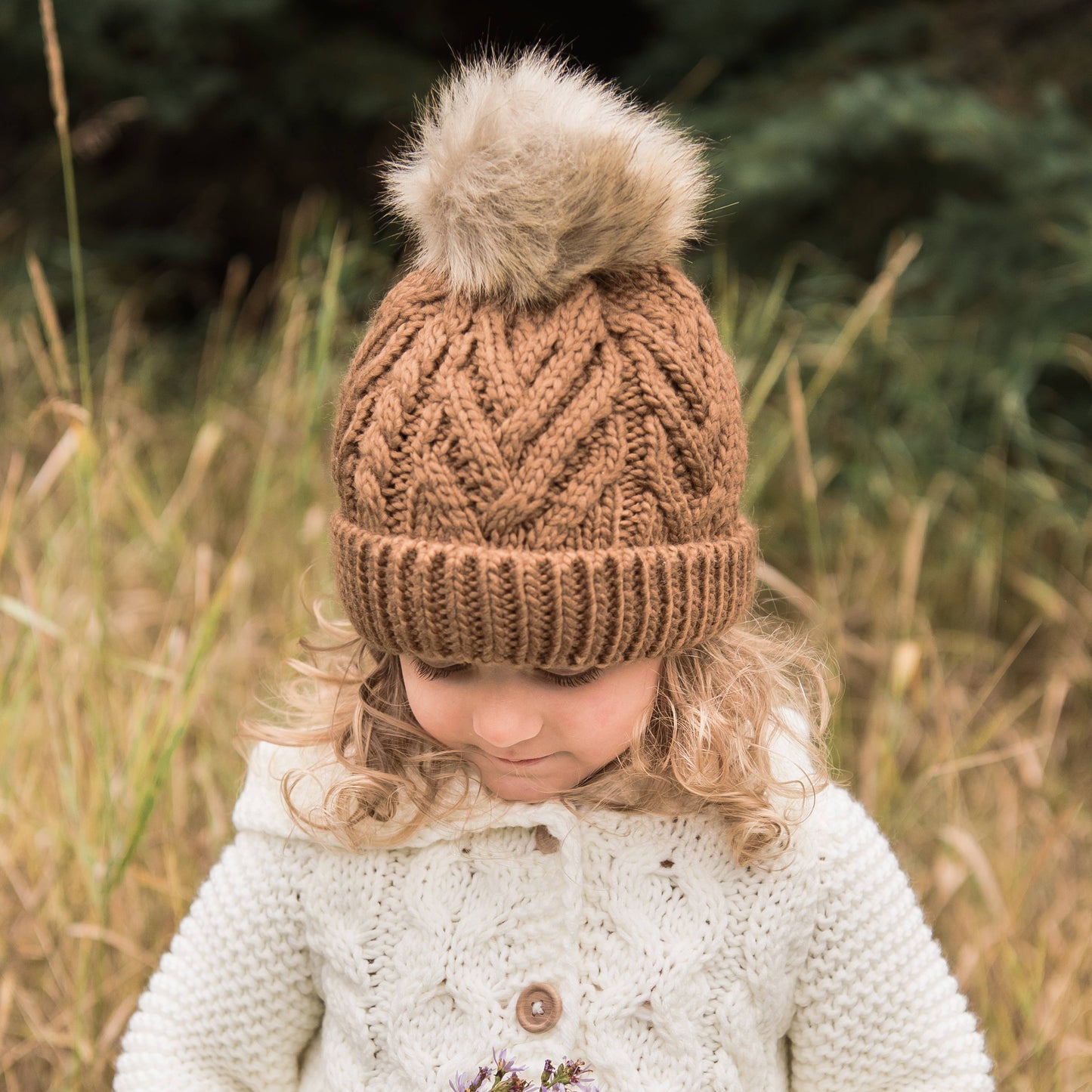 Pecan Pop Pom Pom Beanie Hat Baby & Kids