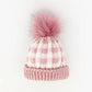Rosy Pink Buffalo Check Pom Pom Beanie Hat Baby & Kids