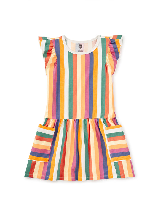 Sunset Stripe Flutter Sleeve Twirl Dress