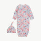 Whistledon Organic Cotton Magnetic Open Bottom Gown + Hat Set with Ruffles