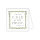 Greeting card with 'For this child we have prayed' text and decorative border on a white background