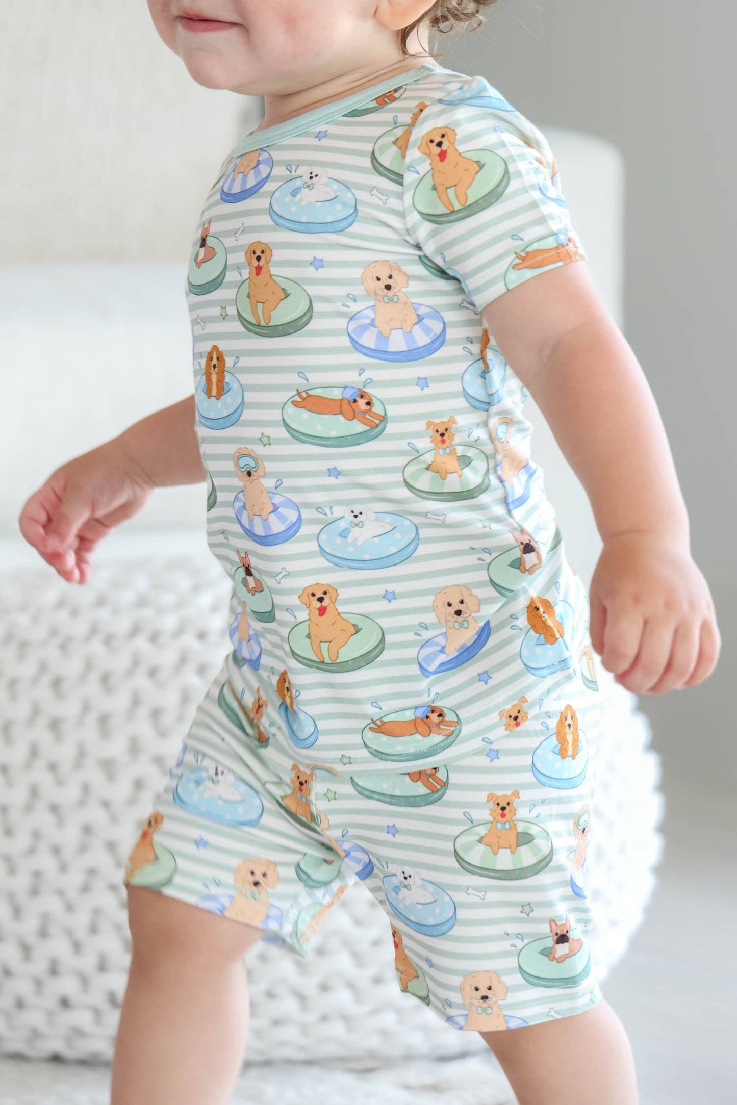 Two Piece Short Pajama Set | Poolside Pups Blue