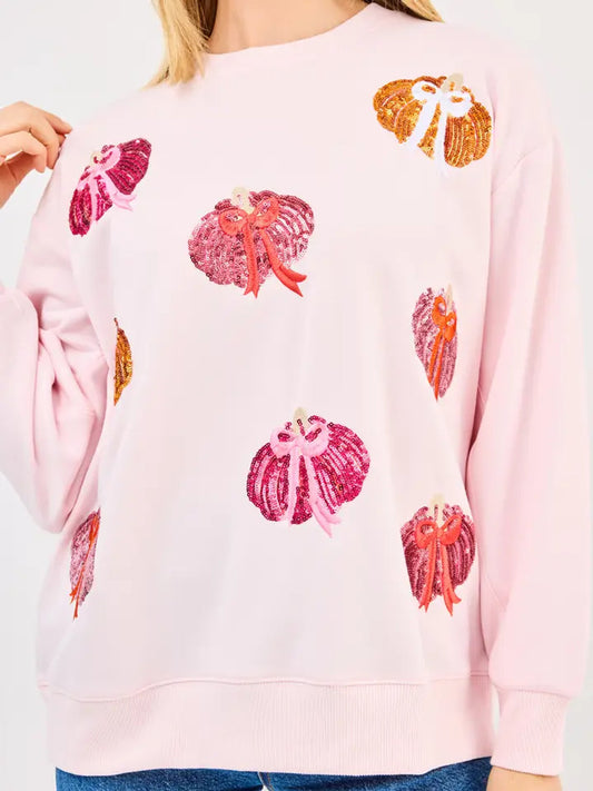Sequin Pumpkin Bow Sweatshirt