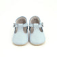 Pair of light blue baby shoes with soft soles 