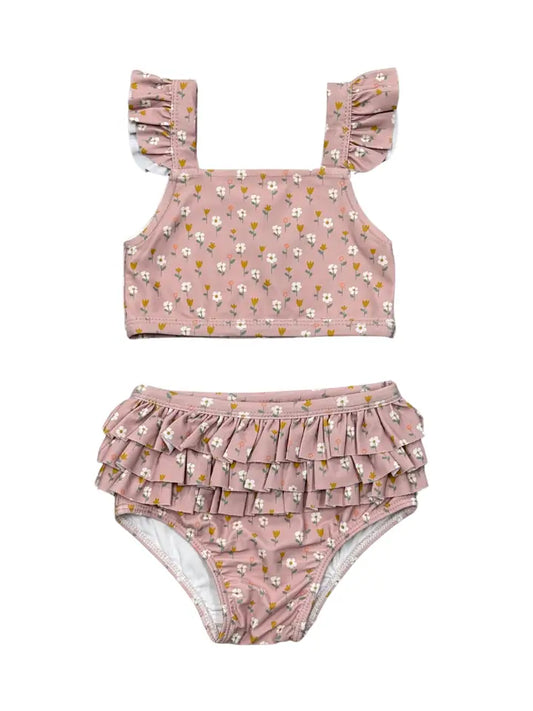 Two-piece swimsuit with floral pattern