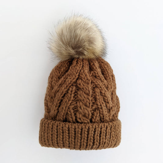 Pecan Pop Pom Pom Beanie Hat Baby & Kids
