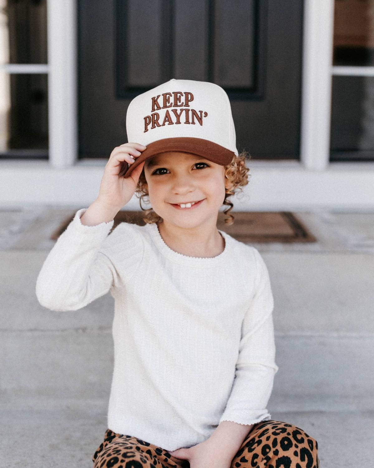 Keep Prayin' Christian KIDS Hat - Brown & Off-White