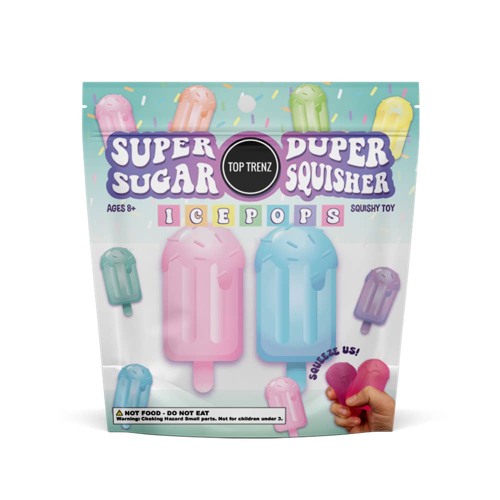 Packaging of Super Sugar Duper Squisher Ice Pops toy by Top Trenz on a white background