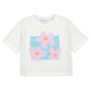 White t-shirt with pink floral design 