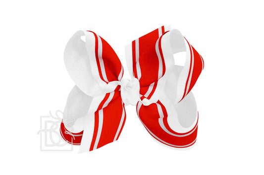 White and Red Layered Bow w/ Bold White Stripes