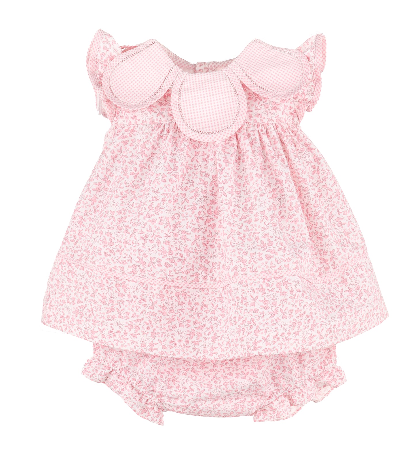 Pink baby dress with ruffled collar
