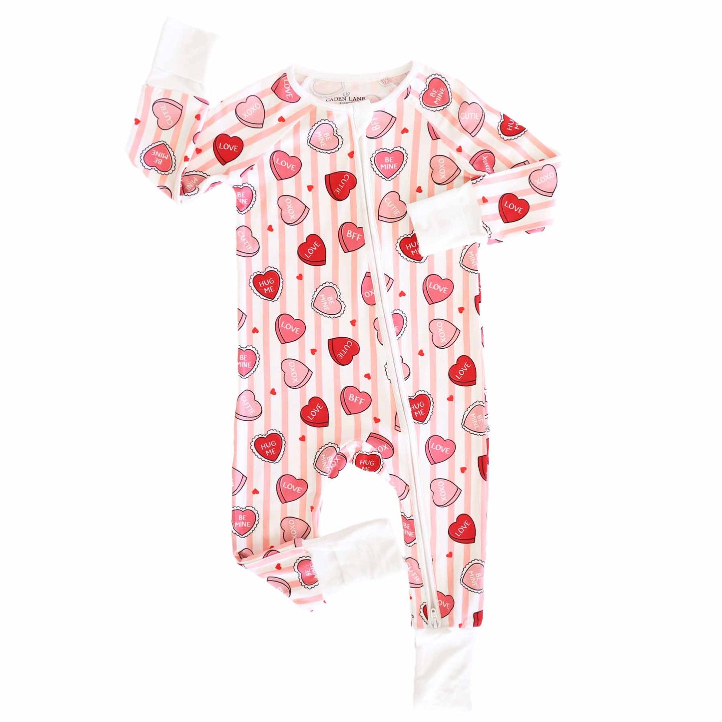 Baby onesie with heart and stripes pattern 
