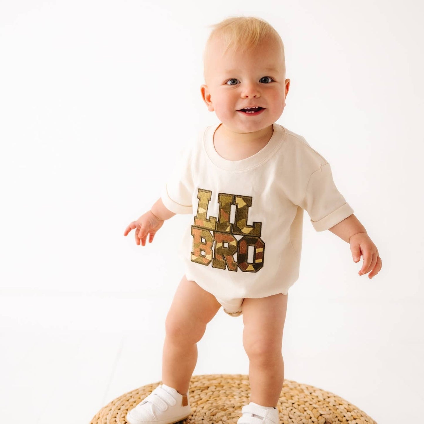 Lil Bro Camo Patch Short Sleeve Romper - Family Fun