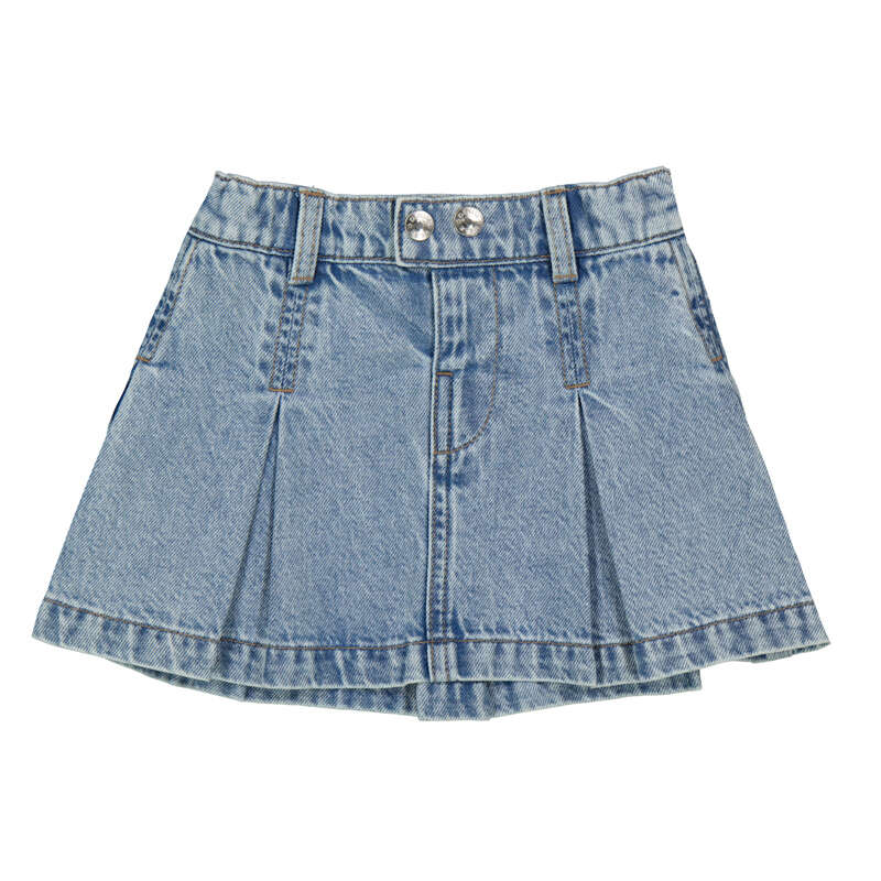 Light blue denim skirt with pleats