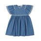 Blue denim dress with floral embroidery