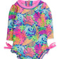 Baby Girls Neon Ocean Coral Long Sleeve One Piece Rash Guard Swimsuit with Signature Rear Ruffles