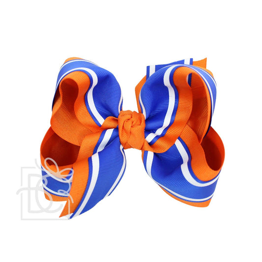 Orange and Electric Blue Layered Bow w/ White Bold Stripes