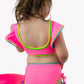 Girls Neon Pink Crochet Detail Butterfly Tankini 2-Piece Swimsuit