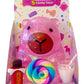 Squishy Candybara toy packaging with a pink bear-like character and candy-themed elements.