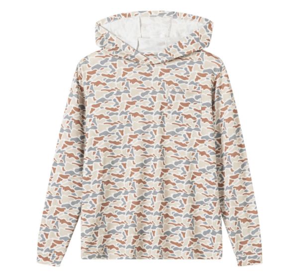 Camouflage-patterned hoodie on a white background