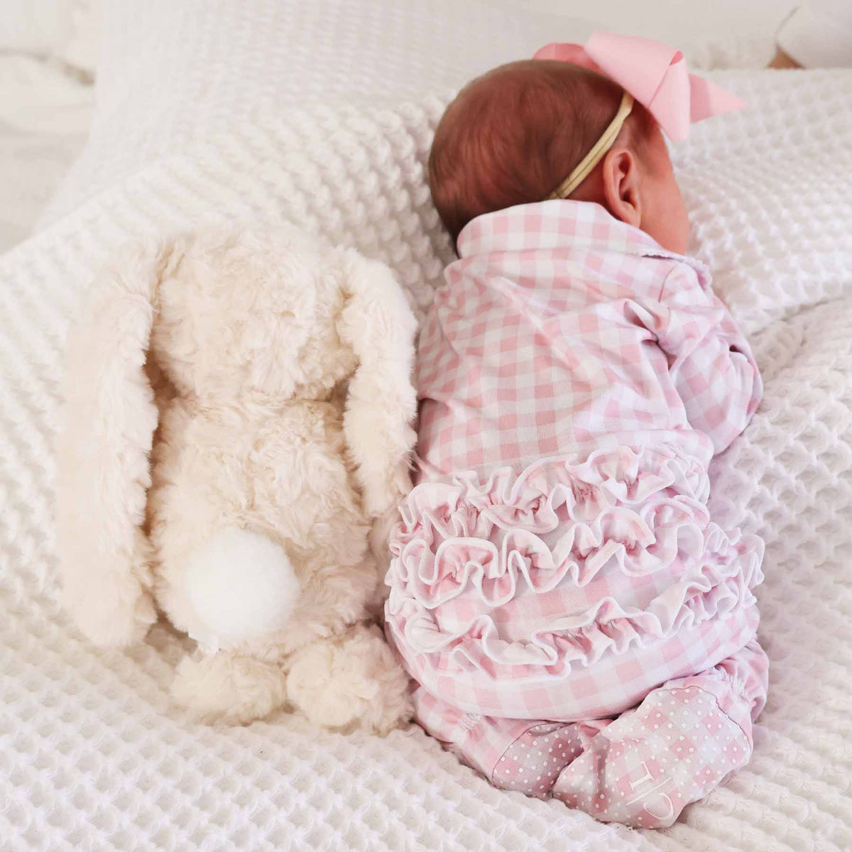Peter Pan Collar Ruffle Zipper Footie // Rosy Gingham