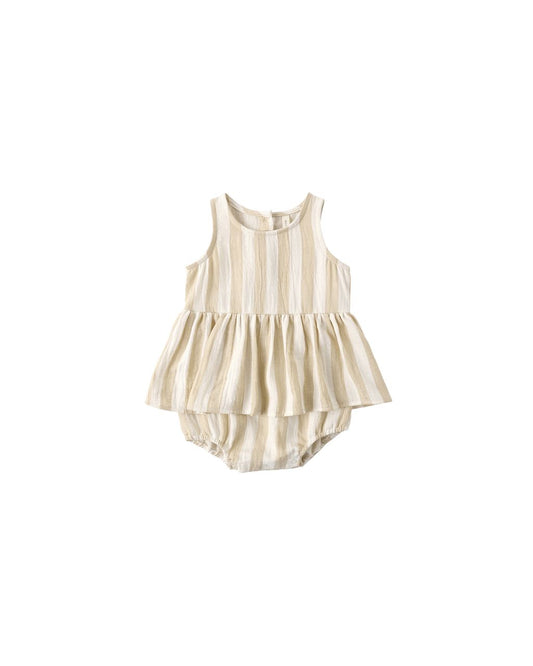 Butter Yellow Striped baby romper with ruffle