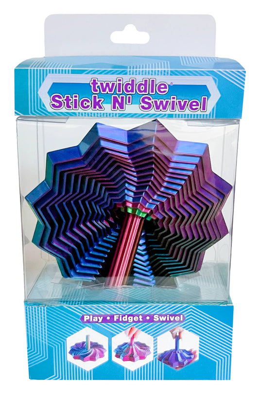 Twiddle Stick N' Swivel fidget toy in packaging with blue and purple design