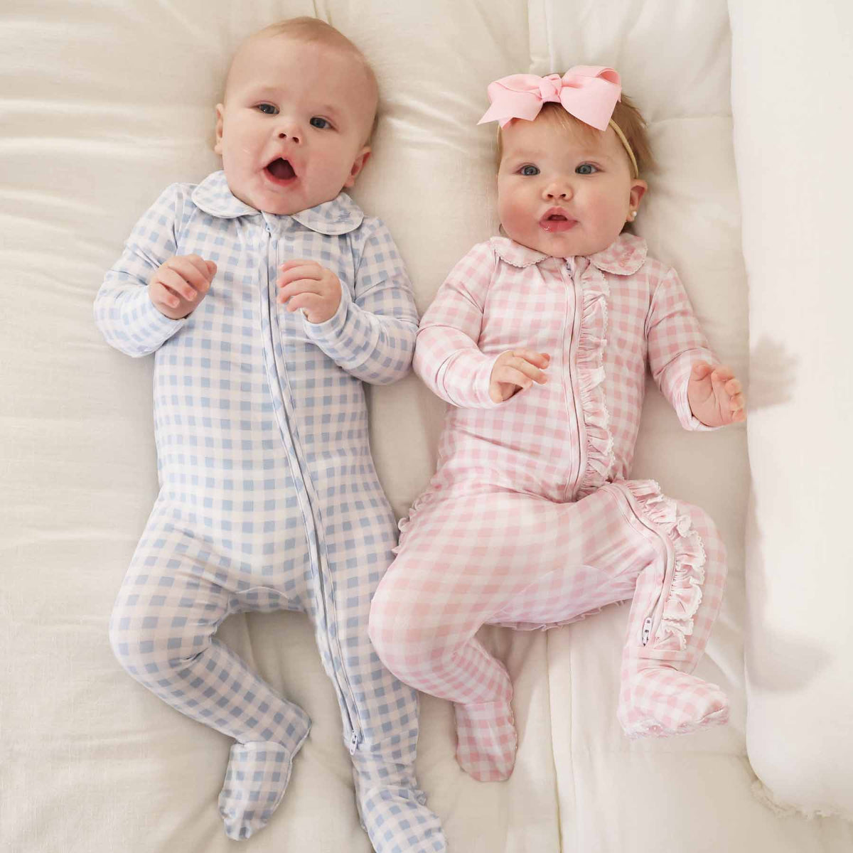 Peter Pan Collar Zipper Footie | Dusty Blue Gingham (Wholesale)