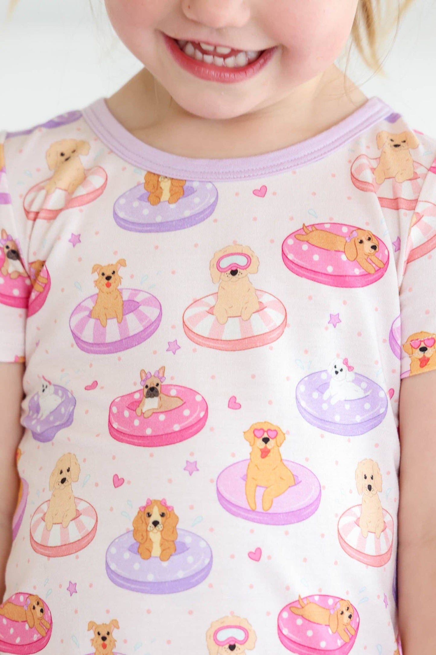 Two Piece Short Pajama Set | Poolside Pups Pink