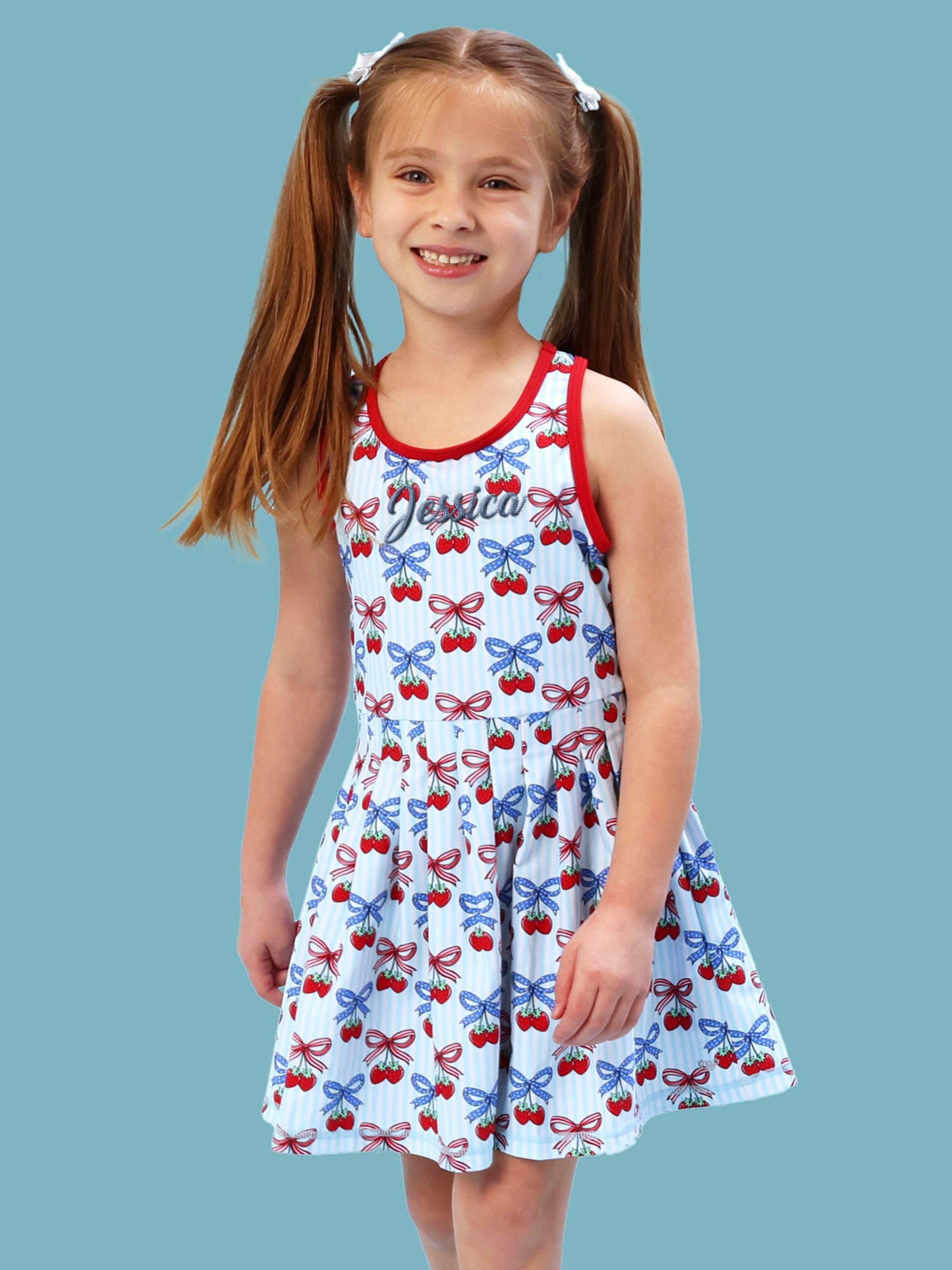 Girls Berries & Bows Pleated Skirt Active Dress & Bike Short Set