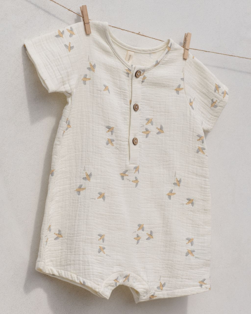 Short Sleeve Woven Romper // Birds