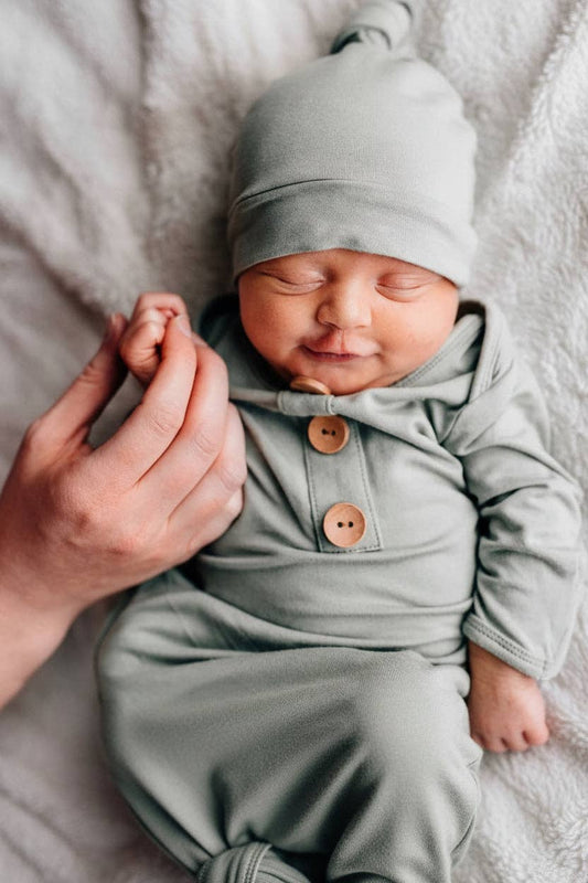 Bamboo Baby Knot Gown & Hat // Solid Moss