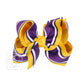 Purple and Yellow Layered Bow w/ White Bold Stripes