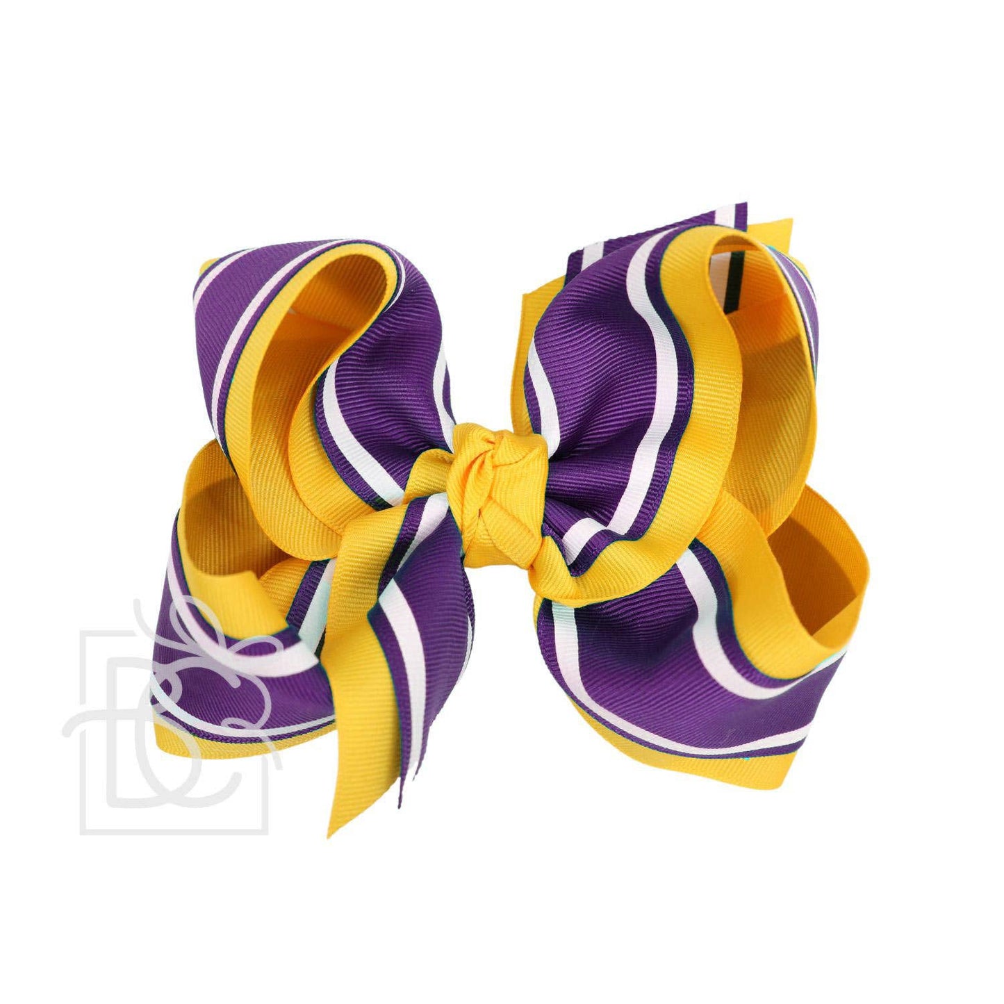 Purple and Yellow Layered Bow w/ White Bold Stripes