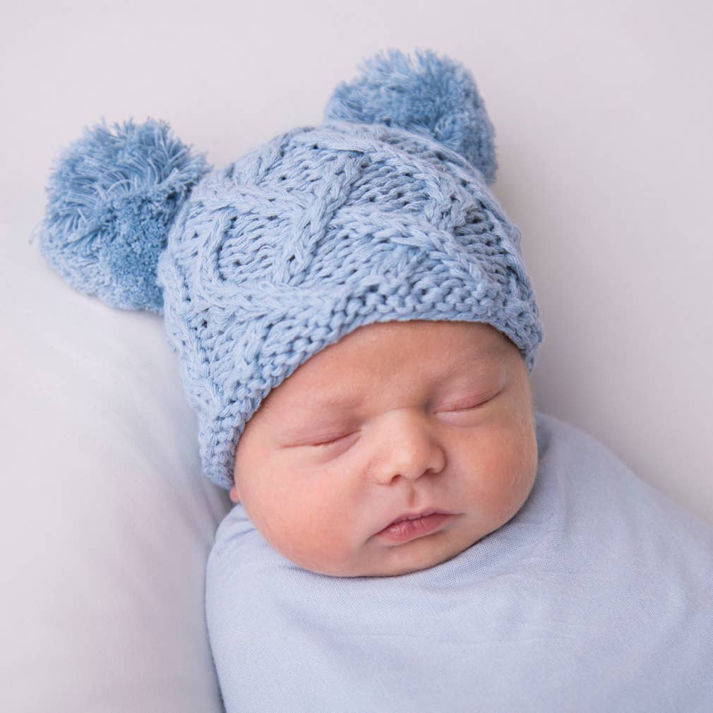 Newborn Baby Aran Chambray Double Pom Pom Beanie