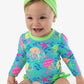 Baby Girls Neon Jelly Time Long Sleeve One Piece Rash Guard Swimsuit with Signature Rear Ruffles