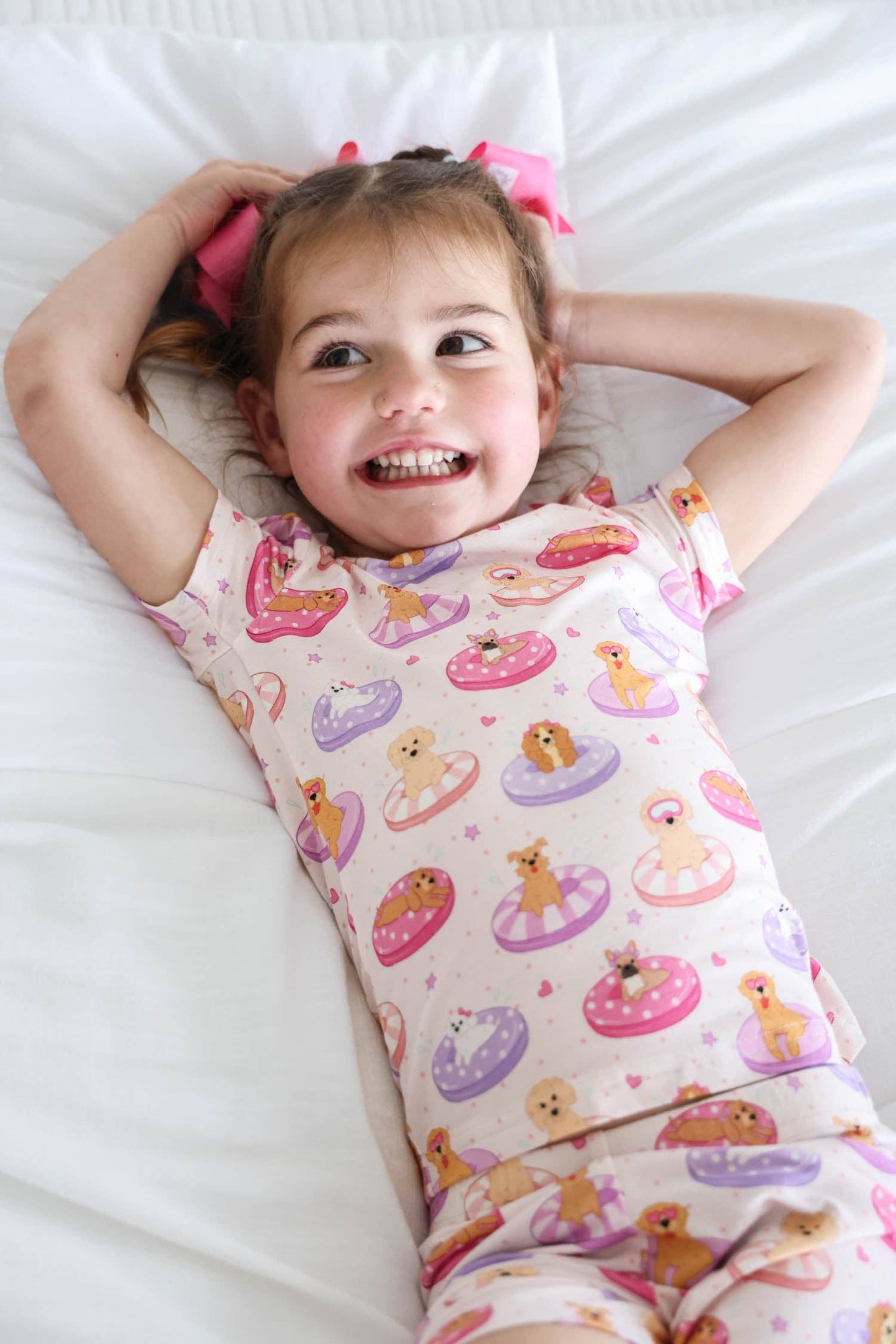 Two Piece Short Pajama Set | Poolside Pups Pink