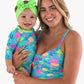 Baby Girls Neon Jelly Time Long Sleeve One Piece Rash Guard Swimsuit with Signature Rear Ruffles