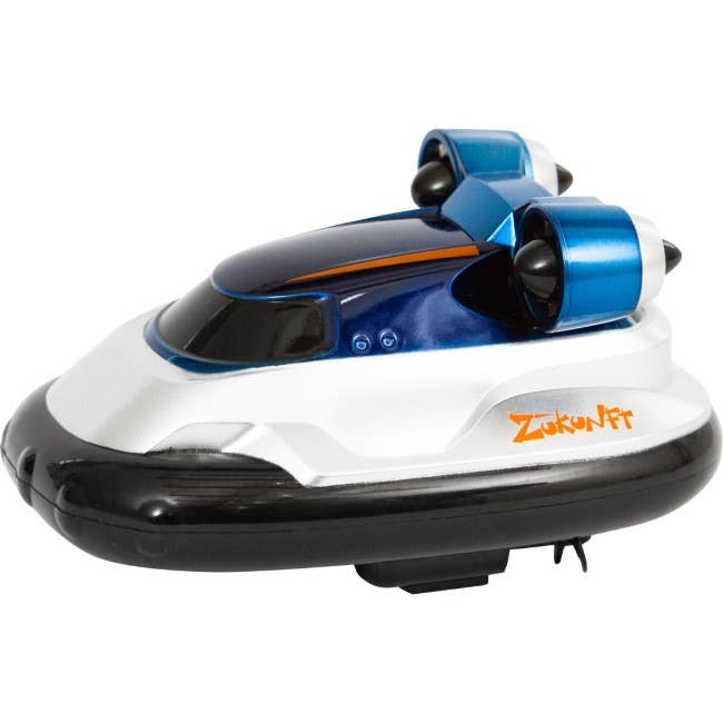 Toy hovercraft with blue and black design