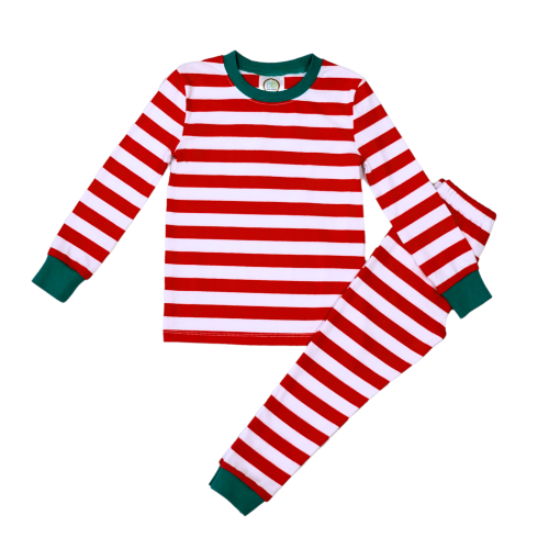 Red and white striped pajama set
